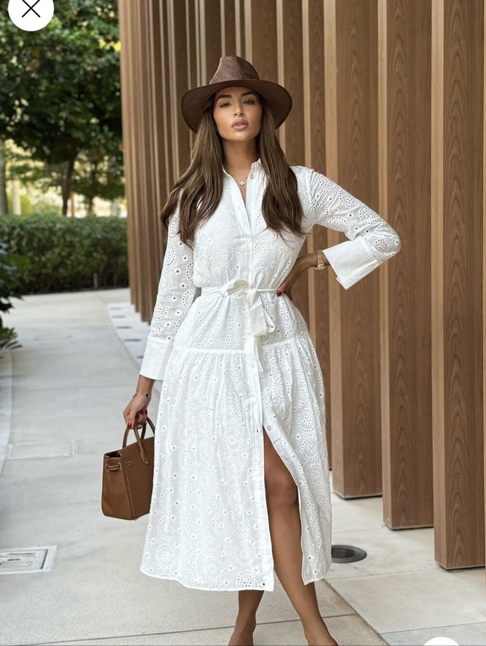 White Eyelet Tie-Waist Shirt Dress